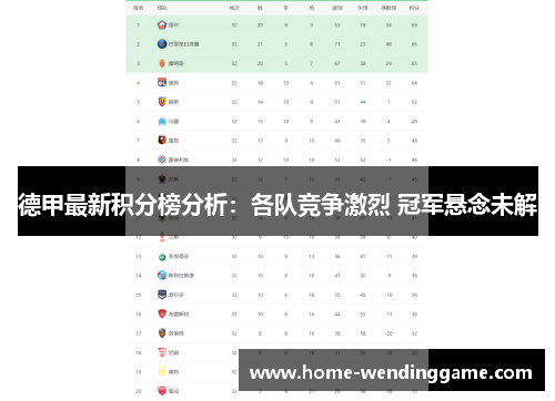 德甲最新积分榜分析：各队竞争激烈 冠军悬念未解