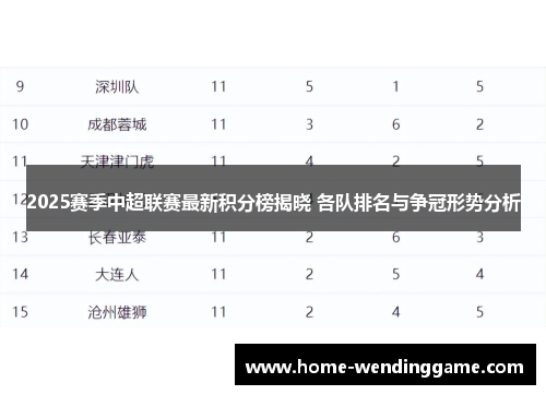 2025赛季中超联赛最新积分榜揭晓 各队排名与争冠形势分析